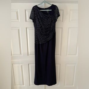 Adrianna Papell Navy Long Evening Gown With Sequin Accents